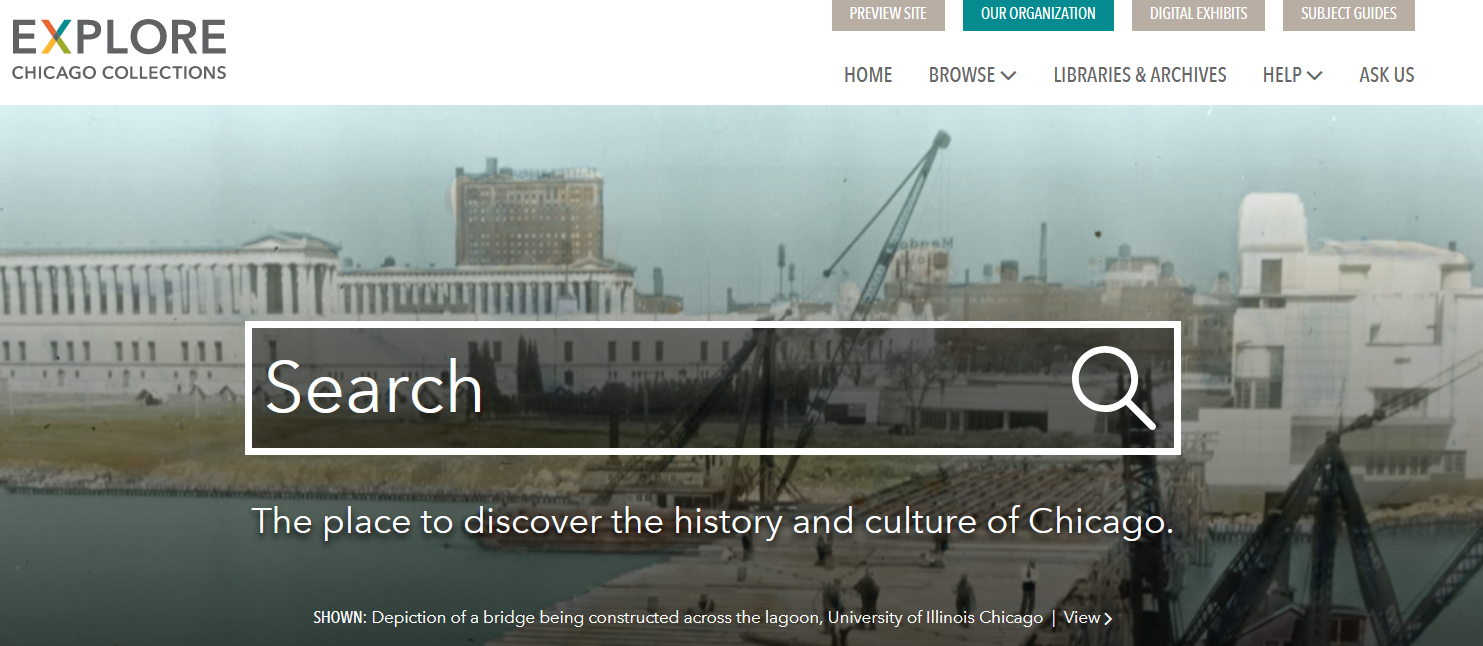 Screenshot of the Explore Chicago Collections homepage